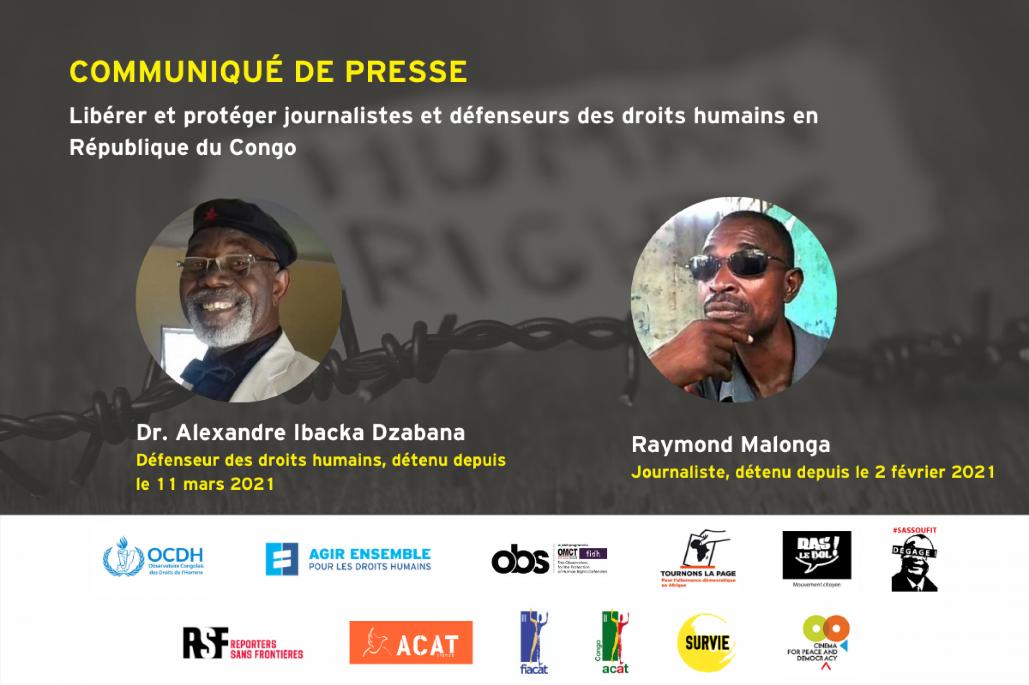 Communiqué de presse – Libérer et protéger journalistes et défenseurs des droits humains en République du Congo